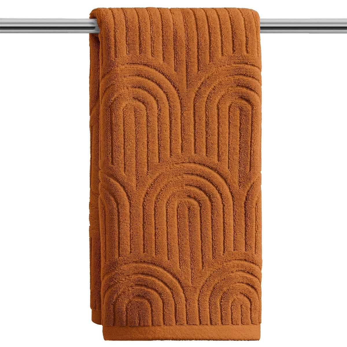 Artoid Mode 2 Pcs Caramel 3D Arched Stripes Jacquard Hand Towels for Bathroom, 100% Cotton Soft Absorbent Bathroom Decor Towels, 13.7 x 29.5 Inch