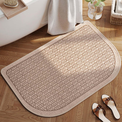 YDKGL Half Circle Bath Mat, Non Slip Thin Bathroom Rugs, Brown 16x24