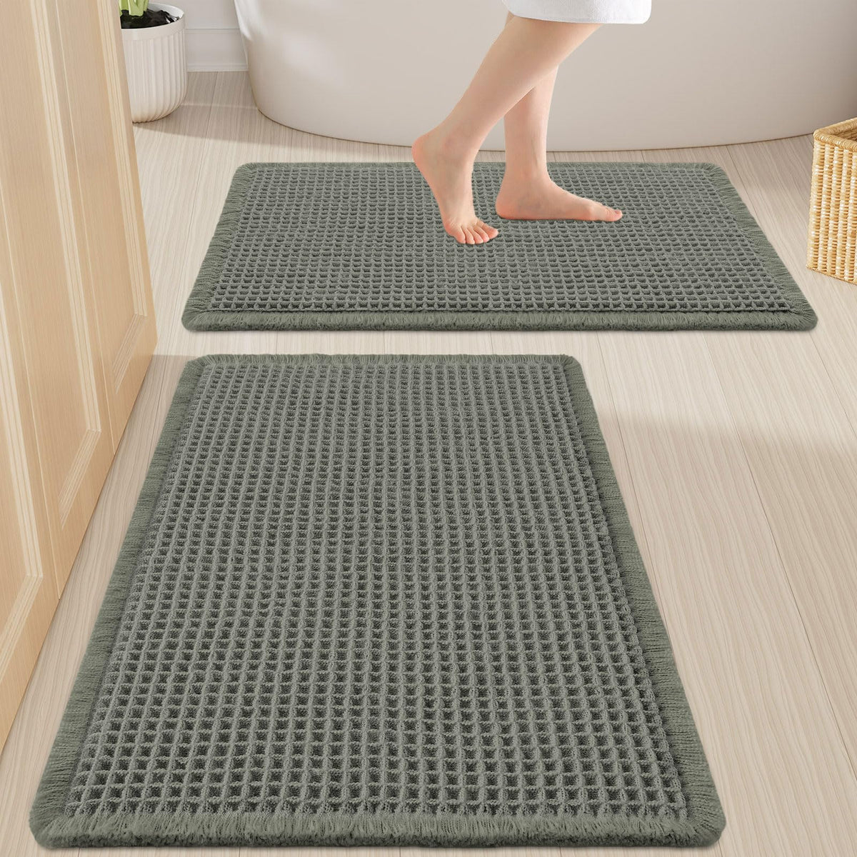 Smiry Waffle Bathroom Rugs Sets 2 Piece (30x20+24x16, Brown)