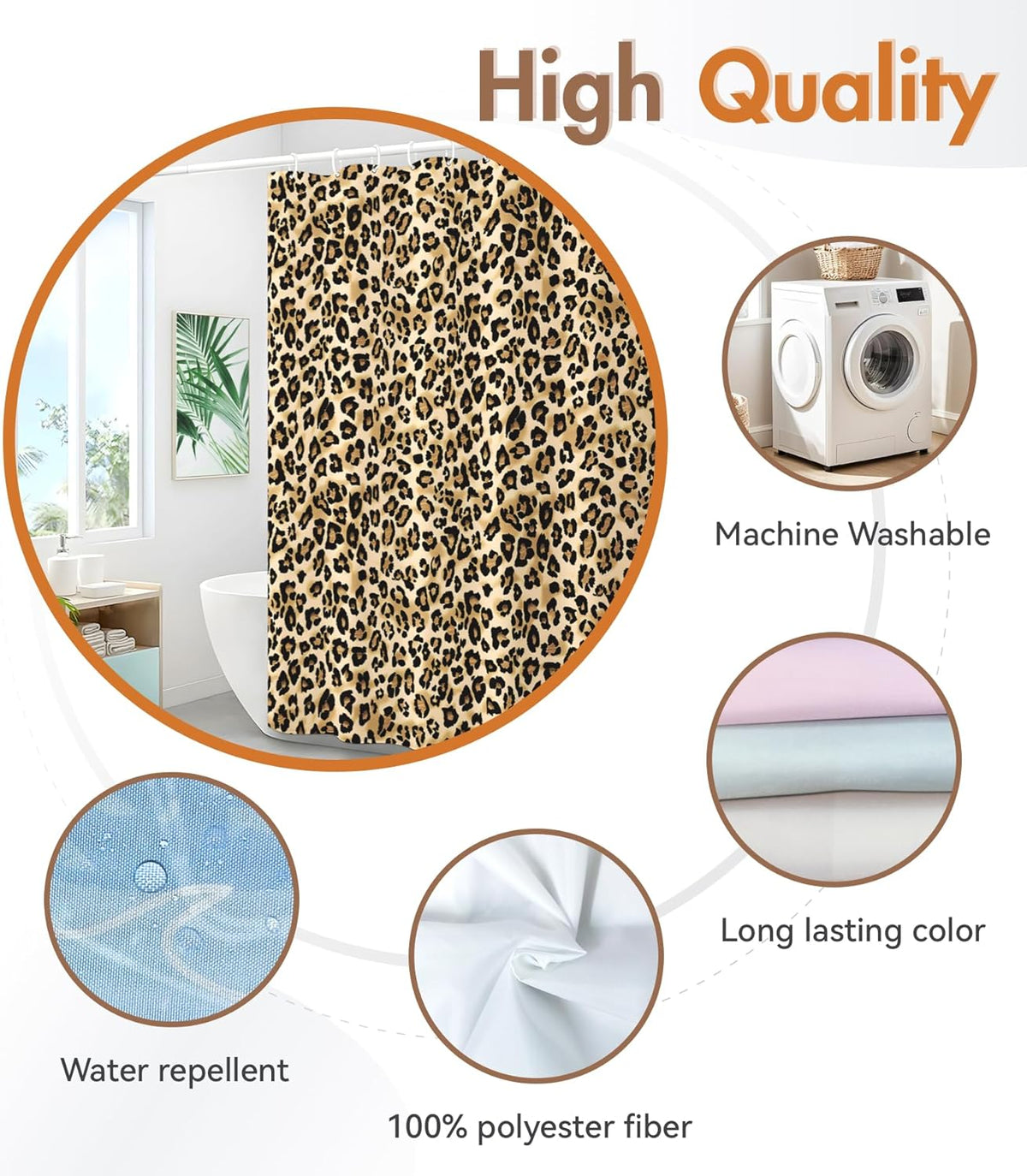 MAMUSE Shower Curtain for Bathroom - Cute Aesthetic Decorative Modern Girly Unique Girls Design Pretty Women Waterproof Fabric Cloth Cortinas de Baño Bathtub 72 x 72 Inch, Leopard Print