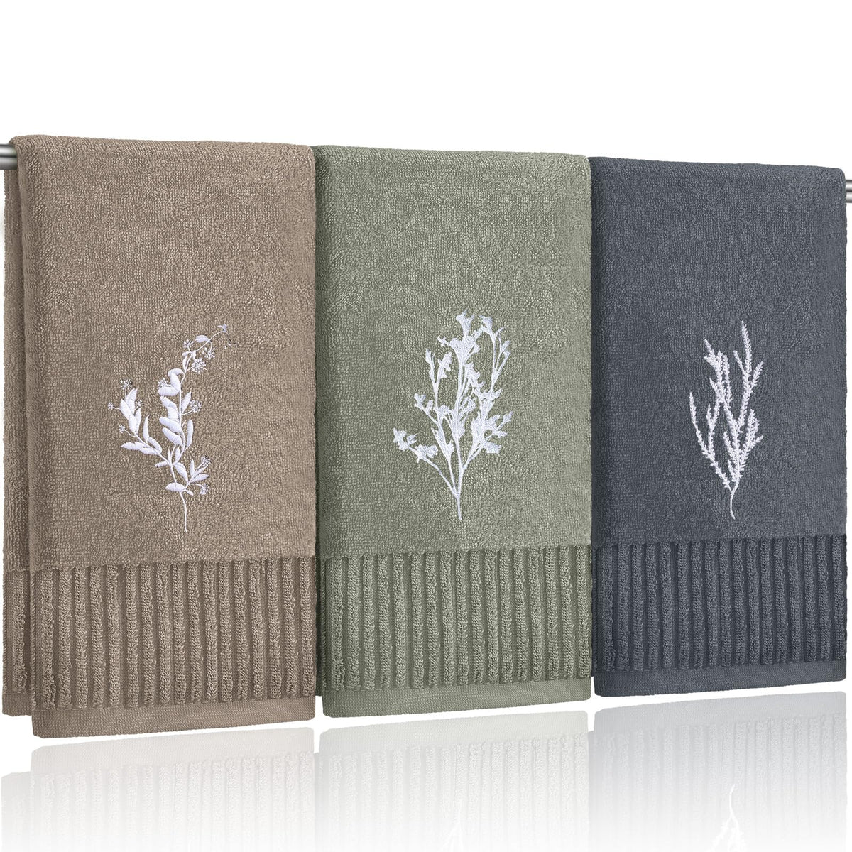 FuWeave 3 Pcs Eucalyptus Leaves Hand Towels for Bathroom Kitchen Decor