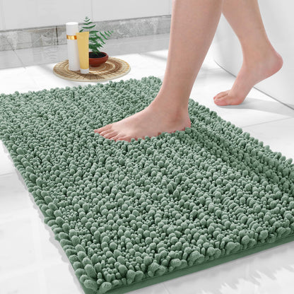 Yimobra Bathroom Rugs Non Slip Washable 32x20 Inch - Ultra Soft Absorbent Chenille Bath Mat, Quick Dry Shaggy Floor Carpet for Tub Shower, Gray Home Decor Accessories