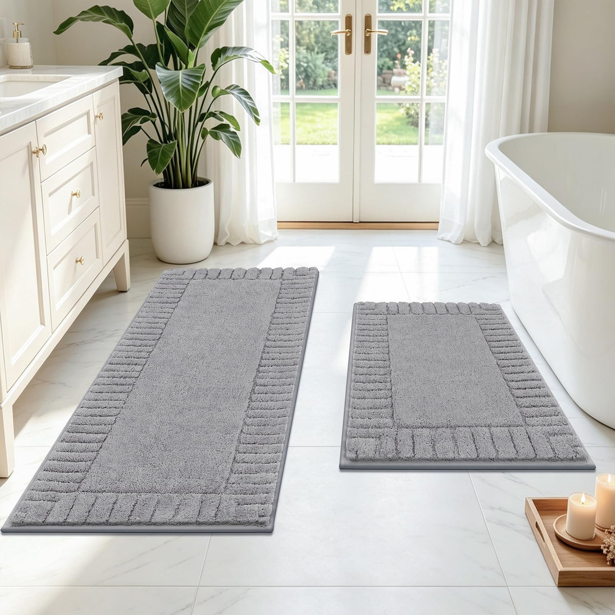 Pauwer Bathroom Rugs Sets 3 Piece, Microfiber Bath Mat Set, Dark Grey