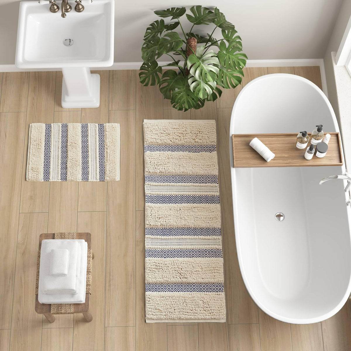 INK+IVY Asher Non-Slip Bath Rug Absorbent Quick Dry Striped, 20 x 32, Navy