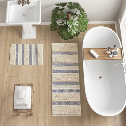 INK+IVY Asher Non-Slip Bath Rug Absorbent Quick Dry Striped, 20 x 32, Navy