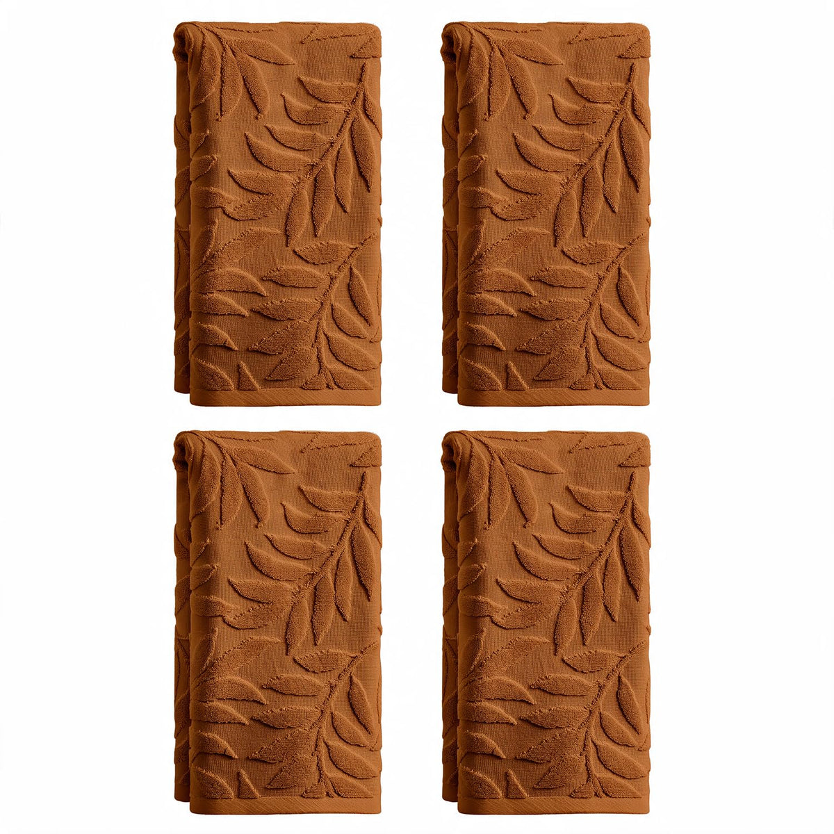 Artoid Mode 2 Pcs Caramel 3D Leaves Jacquard Hand Towels for Bathroom, 100% Cotton Soft Absorbent Bathroom Decor Towels, 13.7 x 29.5 Inch