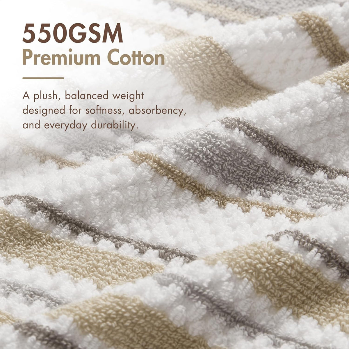 Madison Park Sutton Stripe 6 Piece Cotton Bath Towel Set, Neutral