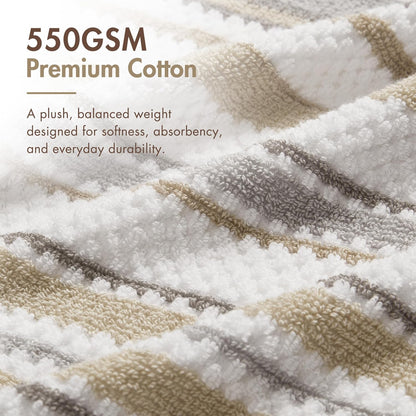 Madison Park Sutton Stripe 6 Piece Cotton Bath Towel Set, Neutral