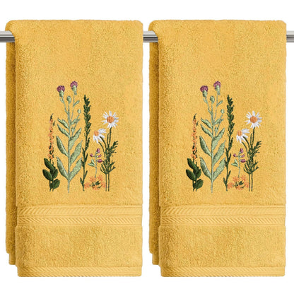 Artoid Mode 2 Pcs Beige Wildflower Floral Embroidered Hand Towels for Bathroom, 100% Cotton Soft Absorbent Farmhouse Decor Towels, 13.7 x 29.5 Inch