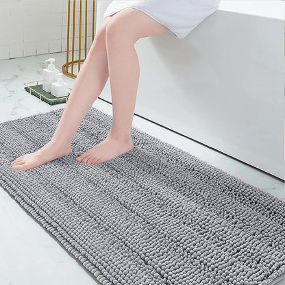 Grandaily Chenille Striped Bathroom Rugs 36x24, Extra Thick and Absorbent Bath Mats, Non-Slip Soft Plush Shaggy Shower Carpet, Machine Wash Dry, Bath Rug for Bathroom, (Large, Light Grey)