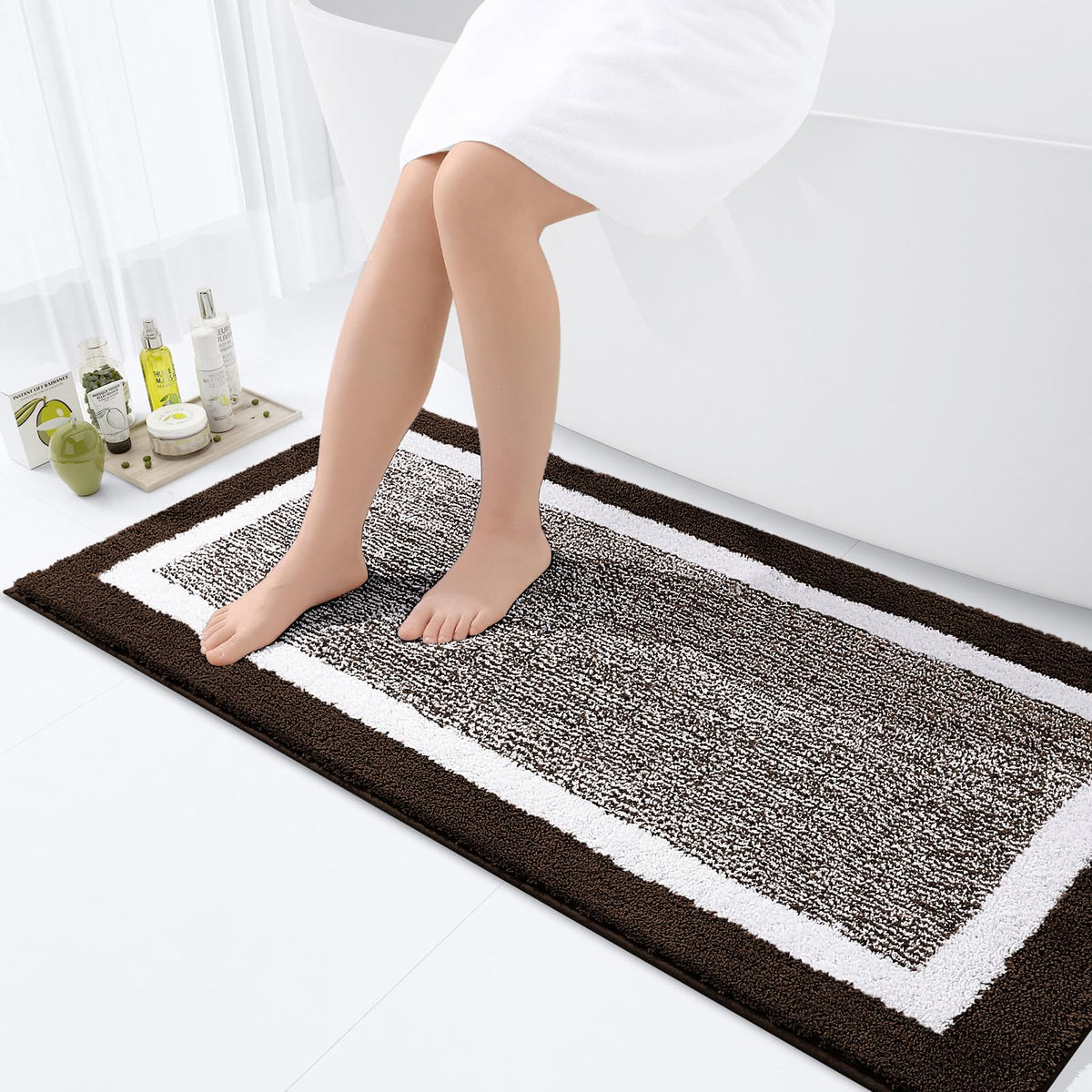OLANLY Small Bathroom Rugs 24x16, Soft Absorbent Microfiber Bath Rugs, Grey