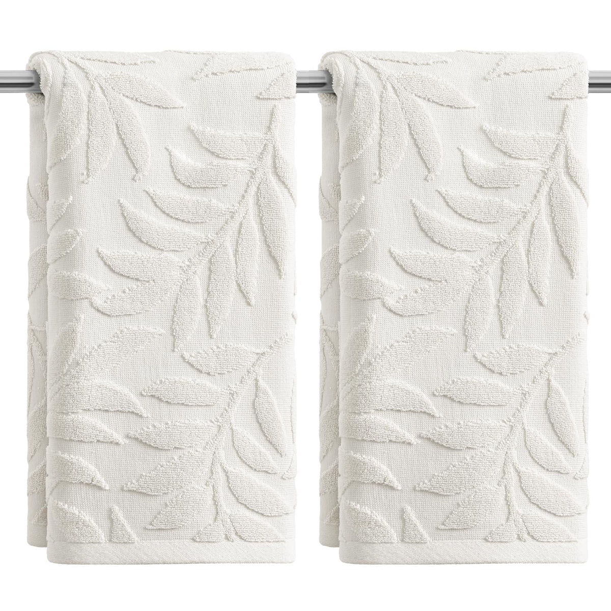 Artoid Mode 2 Pcs Caramel 3D Leaves Jacquard Hand Towels for Bathroom, 100% Cotton Soft Absorbent Bathroom Decor Towels, 13.7 x 29.5 Inch