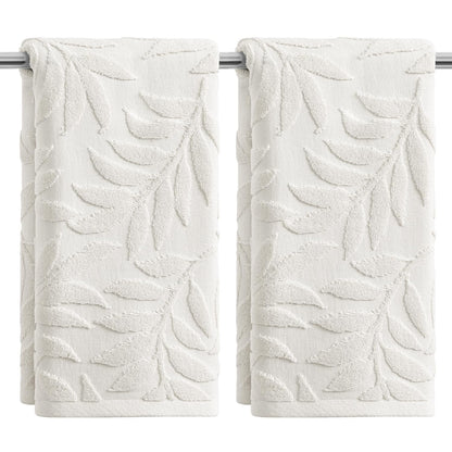 Artoid Mode 2 Pcs Caramel 3D Leaves Jacquard Hand Towels for Bathroom, 100% Cotton Soft Absorbent Bathroom Decor Towels, 13.7 x 29.5 Inch