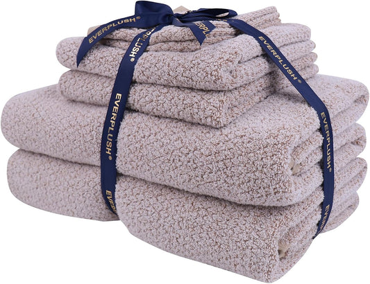 Everplush Diamond Collection 6-Piece Bath Sheet Towel Set, Soft Plush Jacquard Luxury Bath Towels,Highly Absorbent & Fast-Drying Luxury Towels Sets for Bathroom,Shower, or Spa(Brown, Bath Sheet 6PK)