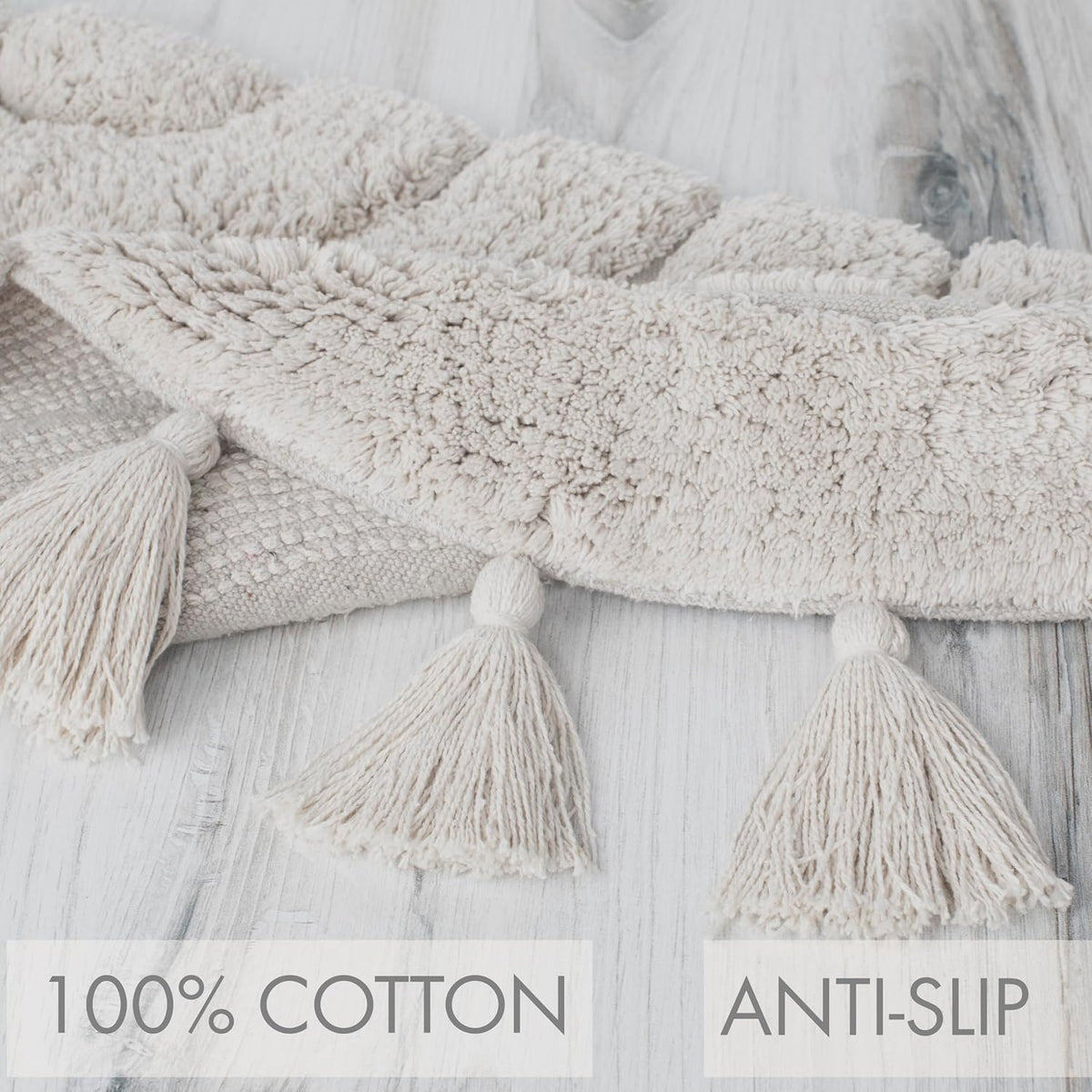 Beautiful Boho Rug with Tassels - Soft Half Circle Cotton Bathroom Mat