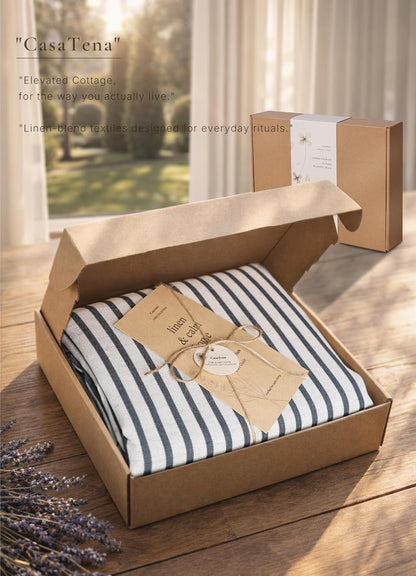 Farmhouse Striped Shower Curtain - 72x72 Inches, Linen Blend Fabric, Breathable & Machine Washable, Rustic Black for Bathroom Decor (Hooks/Liner Not Included)