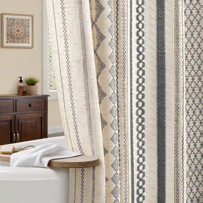 Nave Blue Boho Linen Shower Curtain,72" W x 72" L