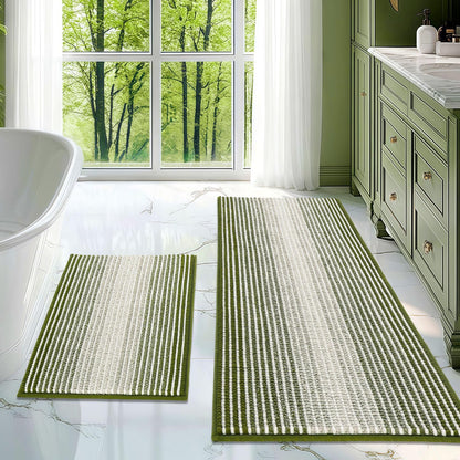 BSICPRO Bathroom Rugs Sets 2 Piece, Non Slip Striped Bath Mats, Fog Blue