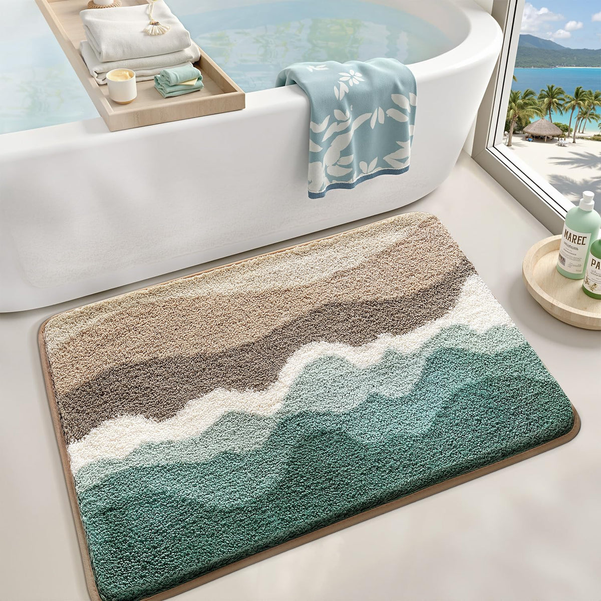 LUMI Beach Bathroom Rug Soft Microfiber Absorbent Bath Mat 22x34