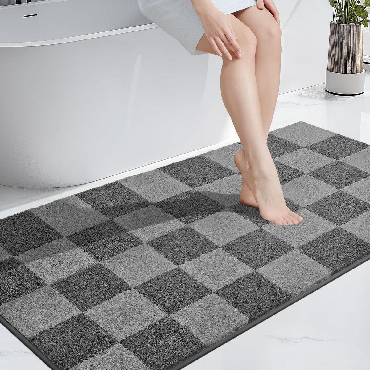 PURRUGS Bathroom Rug Non-Slip Machine Washable 24" x 36", Super Absorbent and Quick-Dry Bath Mat, Extra Soft and Plush Bath Rug for Shower, Bathtub and Sink, Grayish Brown & Coffee