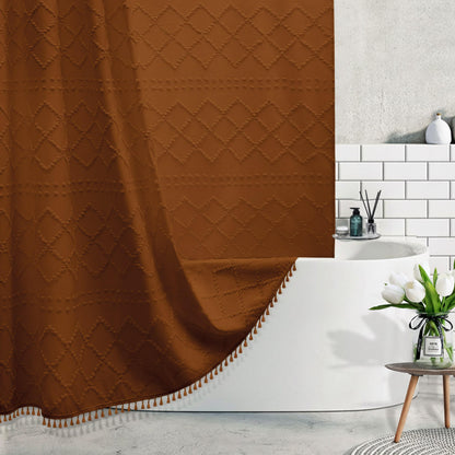 Siiluminisoy Navy Blue Shower Curtain Boho Shower Curtains Fabric, Tufted Chevron Textured Striped Modern Minimalist Cloth Shower Curtain for Bathroom, 72 x 72