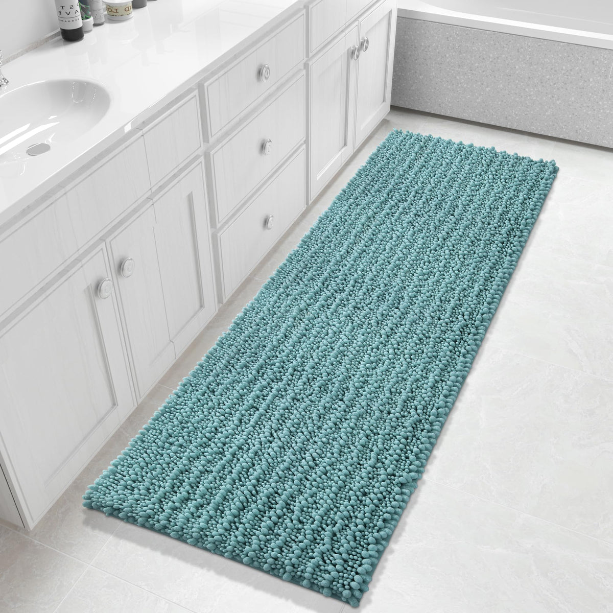 Yimobra Bathroom Rugs Non Slip Washable 32x20 Inch - Ultra Soft Absorbent Chenille Bath Mat, Quick Dry Shaggy Floor Carpet for Tub Shower, Gray Home Decor Accessories