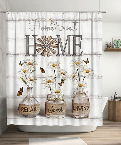 Tijuboni Farmhouse Shower Curtain Cotton Flowers Shower Curtains for Neutral Country Bathroom Decor Rustic Shower Curtain Set Waterproof Polyester Fabric 60 x 72 Inch