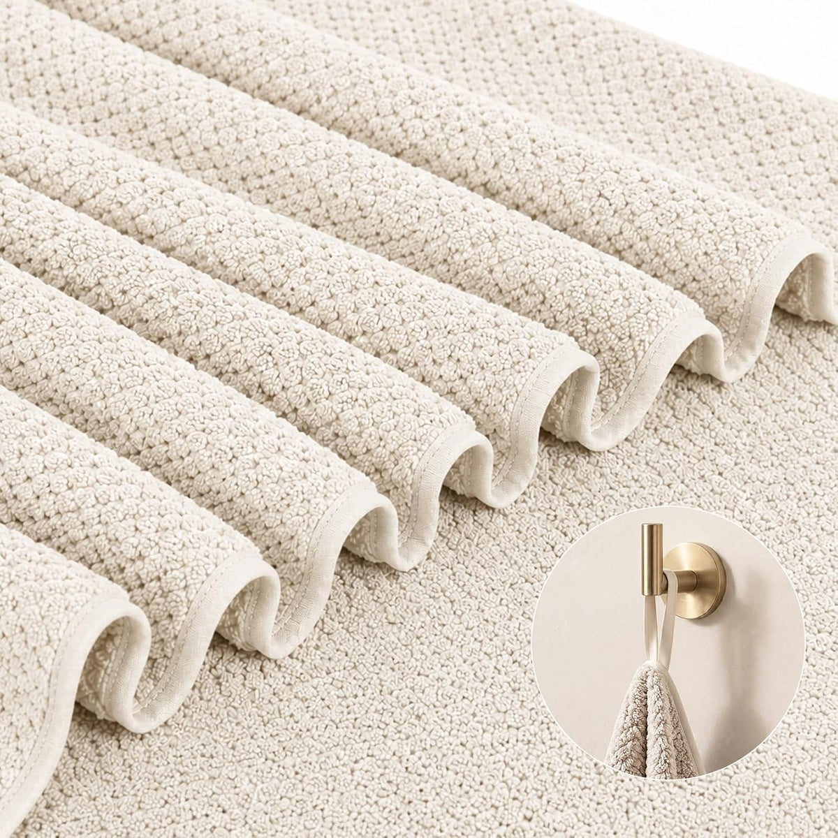 Oversize Bath Towels for Bathroom 35x70 Inches, 4-Piece Bathroom Set (1 Bath Towel, 1 Hair Towel, 1 Hand Towel, 1 Washcloth) Towels for Bathroom Set Soft and Absorbent Shower Towels Khaki