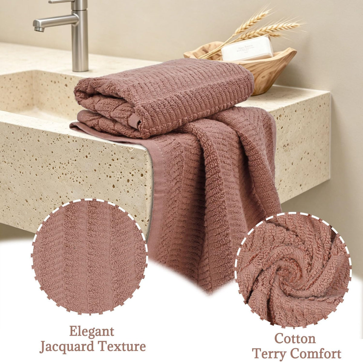 Fall Hand Towels Set of 2 - Bathroom & Kitchen Towels, Jacquard(Terracotta)