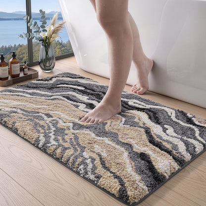 DEXI Marble Bath Mats 36x24, Bathroom Rugs Non Slip Machine Washable, Grey