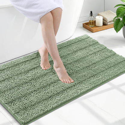 Grandaily Chenille Striped Bathroom Rugs 36x24, Extra Thick and Absorbent Bath Mats, Non-Slip Soft Plush Shaggy Shower Carpet, Machine Wash Dry, Bath Rug for Bathroom, (Large, Light Grey)