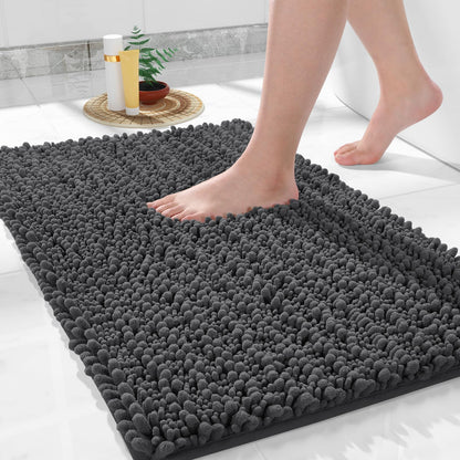 Yimobra Bathroom Rugs Non Slip Washable 32x20 Inch - Ultra Soft Absorbent Chenille Bath Mat, Quick Dry Shaggy Floor Carpet for Tub Shower, Gray Home Decor Accessories