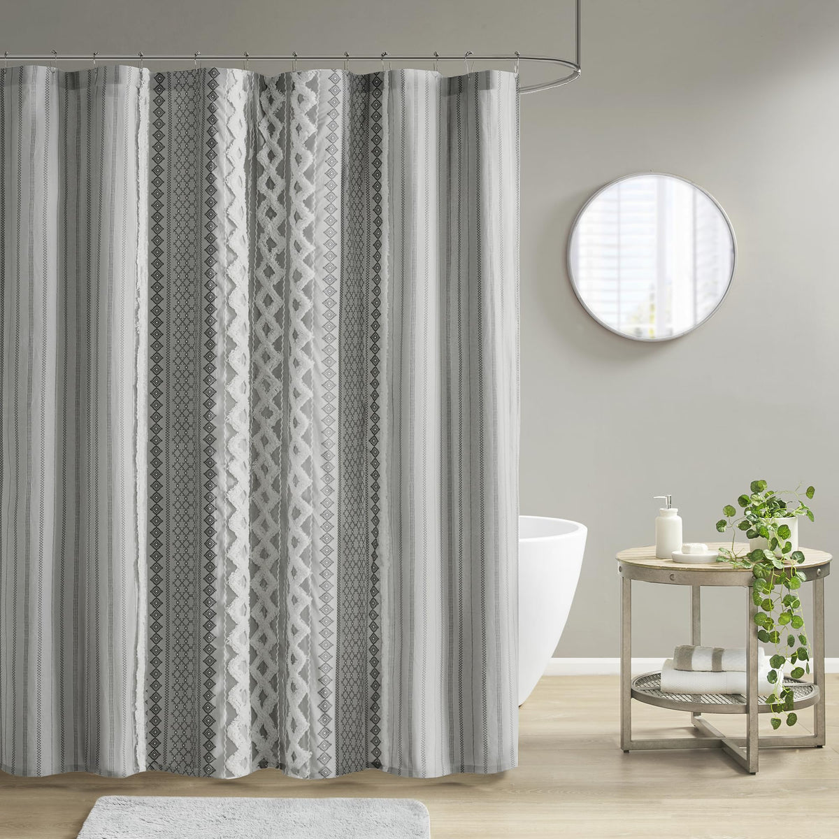 INK+IVY Imani Tufted Chenille 100% Cotton Shower Curtains Machine Washable, Modern Home Bathroom Décor Bathtub Privacy Screen, 72" x 72", Ivory