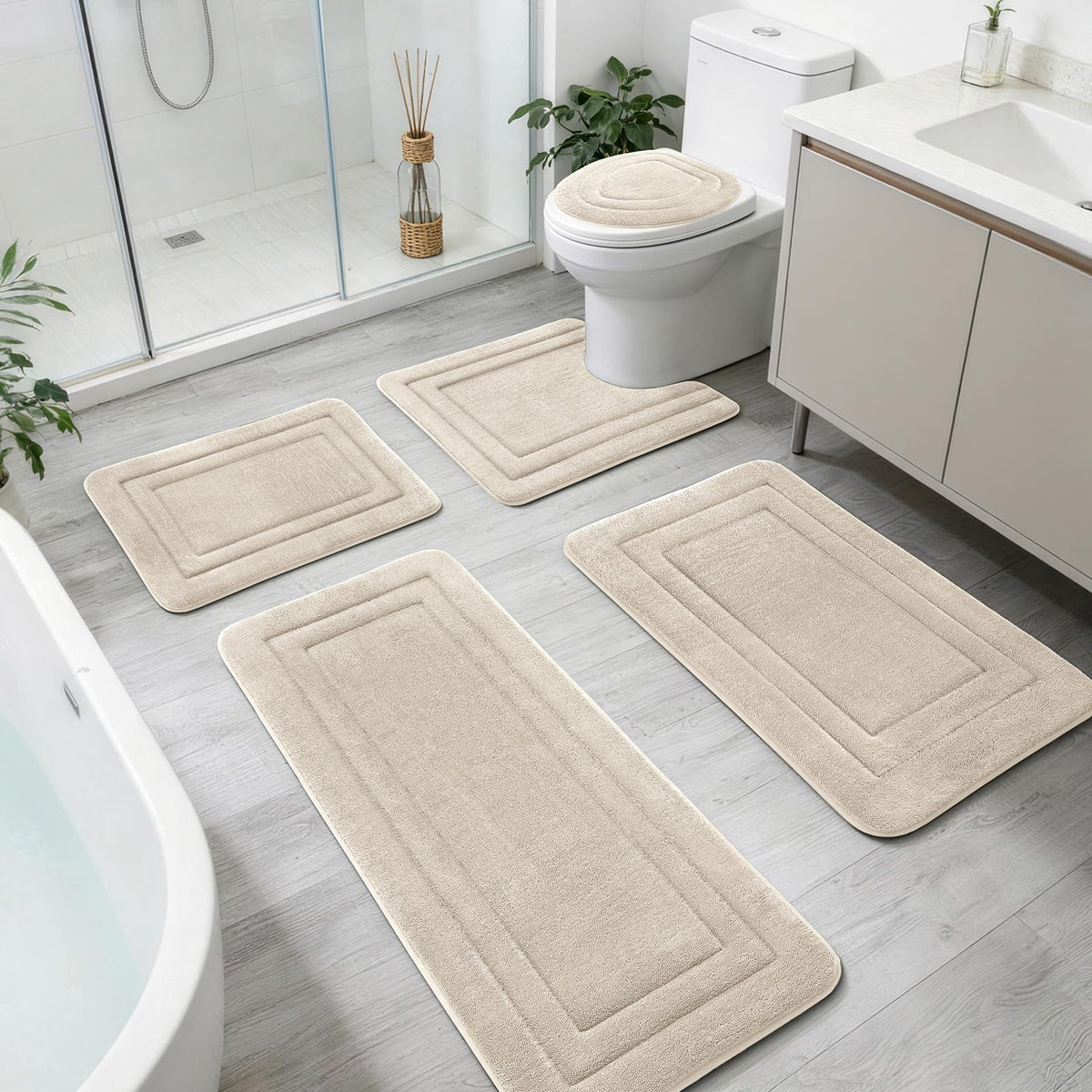 YIHOUSE 2-Piece Towel-Like Memory Foam Bathroom Rug Set, Dark Grey