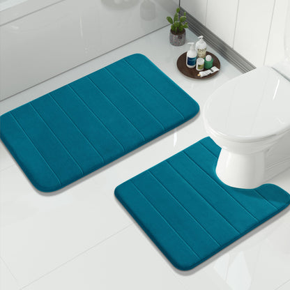 Yimobra Memory Foam Bathroom Rugs Sets 2 Piece - Super Soft Absorbent Quick Dry Bath Mat Set, Machine Washable Non Slip Floor Carpet for Tub Shower & Single Sink (17x24 & 31.5x20 Inch, Black)