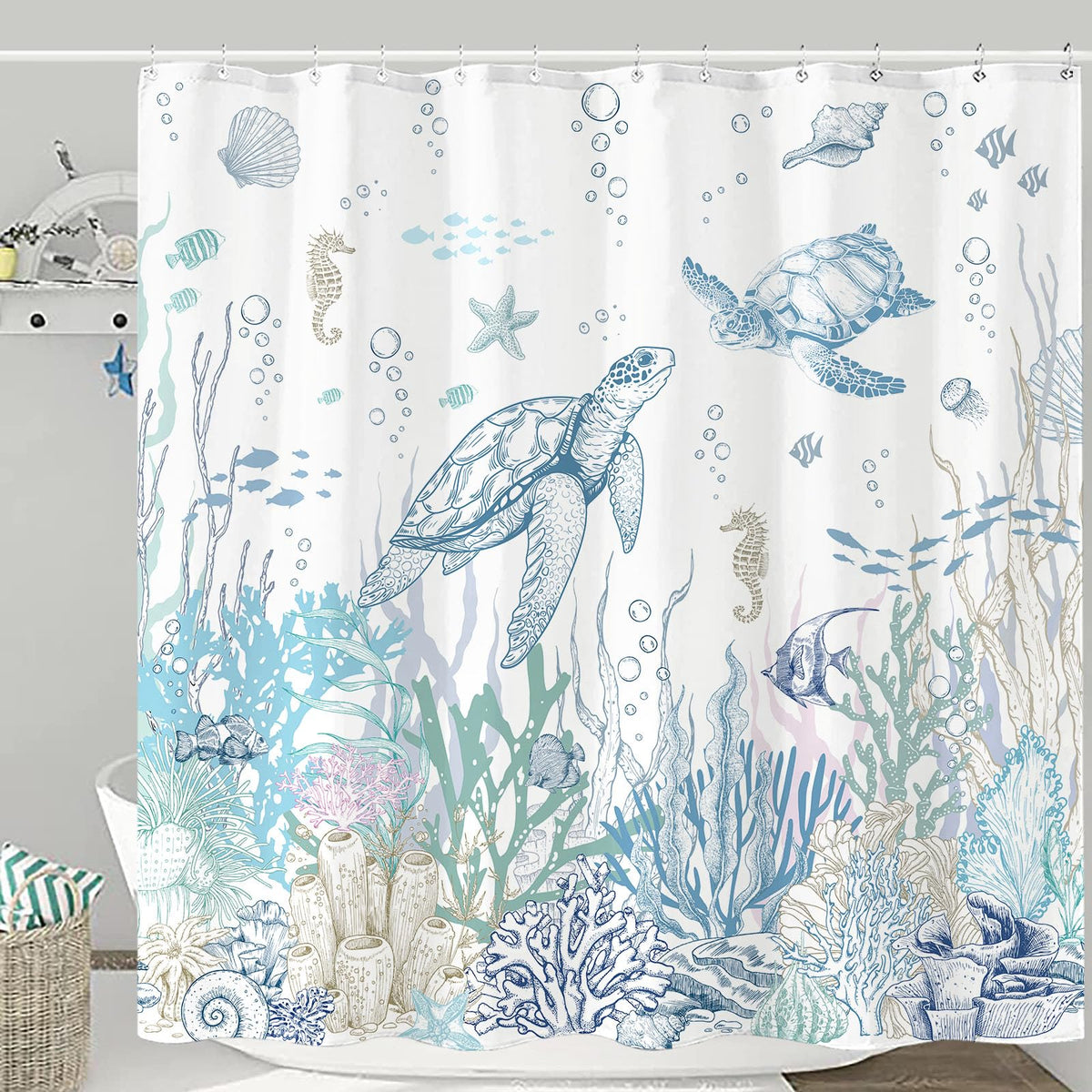 Accnicc Abstract Beach Shower Curtain Ocean Art Oil Painting Shower Curtains for Bathroom Teal Blue Coastal Seagull Waterproof Fabric Bath Curtain Decor 72 X 72 Inches