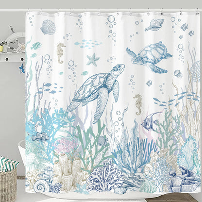 Accnicc Abstract Beach Shower Curtain Ocean Art Oil Painting Shower Curtains for Bathroom Teal Blue Coastal Seagull Waterproof Fabric Bath Curtain Decor 72 X 72 Inches