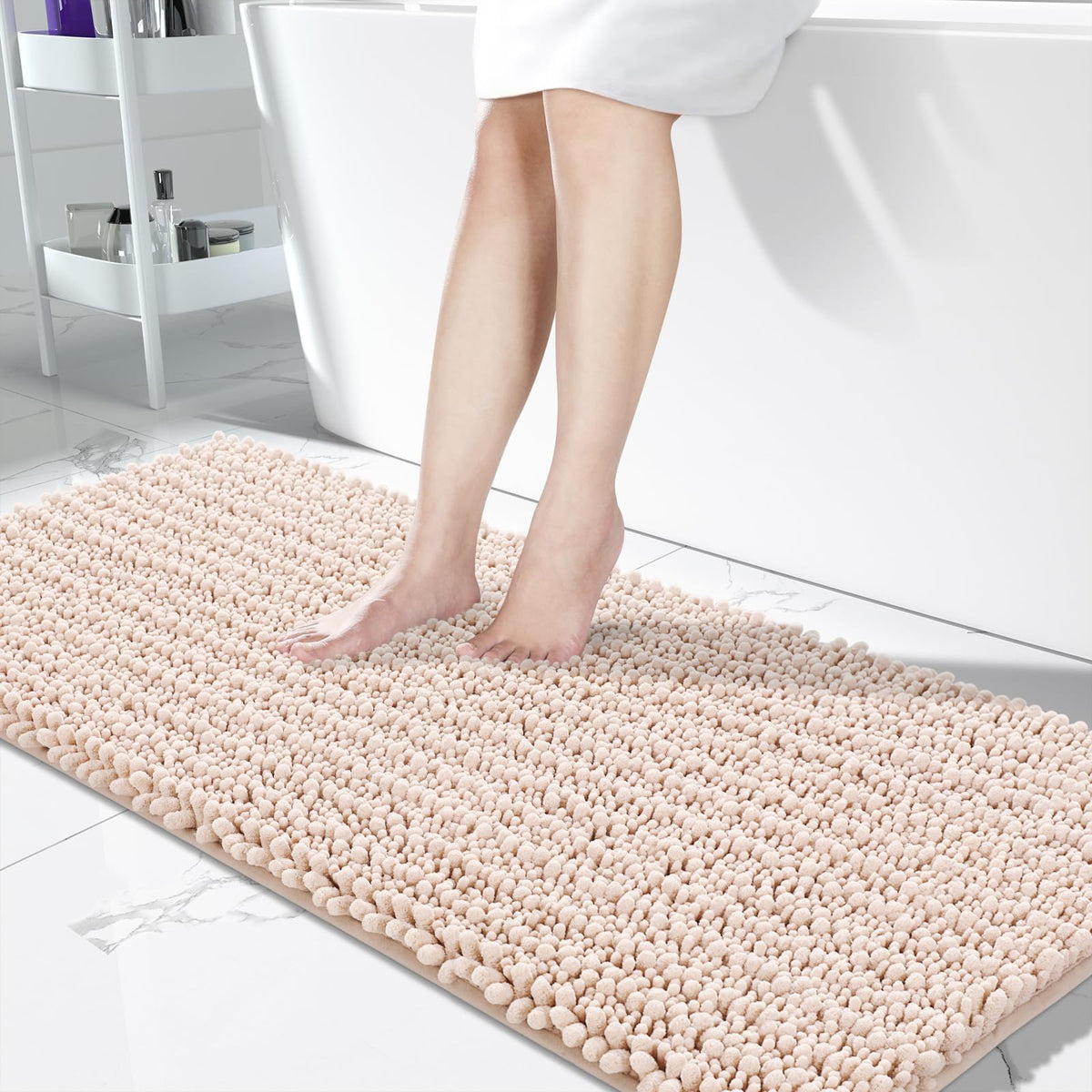 Yimobra Bathroom Rugs Non Slip Washable 32x20 Inch - Ultra Soft Absorbent Chenille Bath Mat, Quick Dry Shaggy Floor Carpet for Tub Shower, Gray Home Decor Accessories