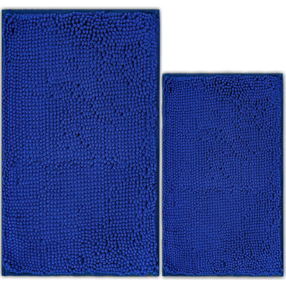 Bathroom Rugs Chenille Bath mat 2 Piece Set, Super Absorbent, Strong PVC Non Slip Backing, Bath mats for Bathroom, Plush Shaggy, Thick, Machine Washable, Bathtub, Toilet.(Light Grey)