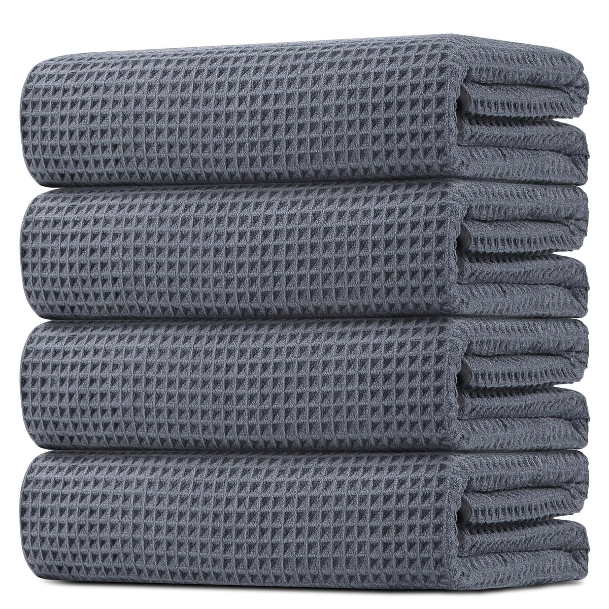 HOMEXCEL Black Waffle Bath Towels Set of 4 Pack, Waffle Towels for Bathroom
