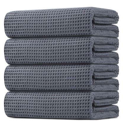 HOMEXCEL Black Waffle Bath Towels Set of 4 Pack, Waffle Towels for Bathroom