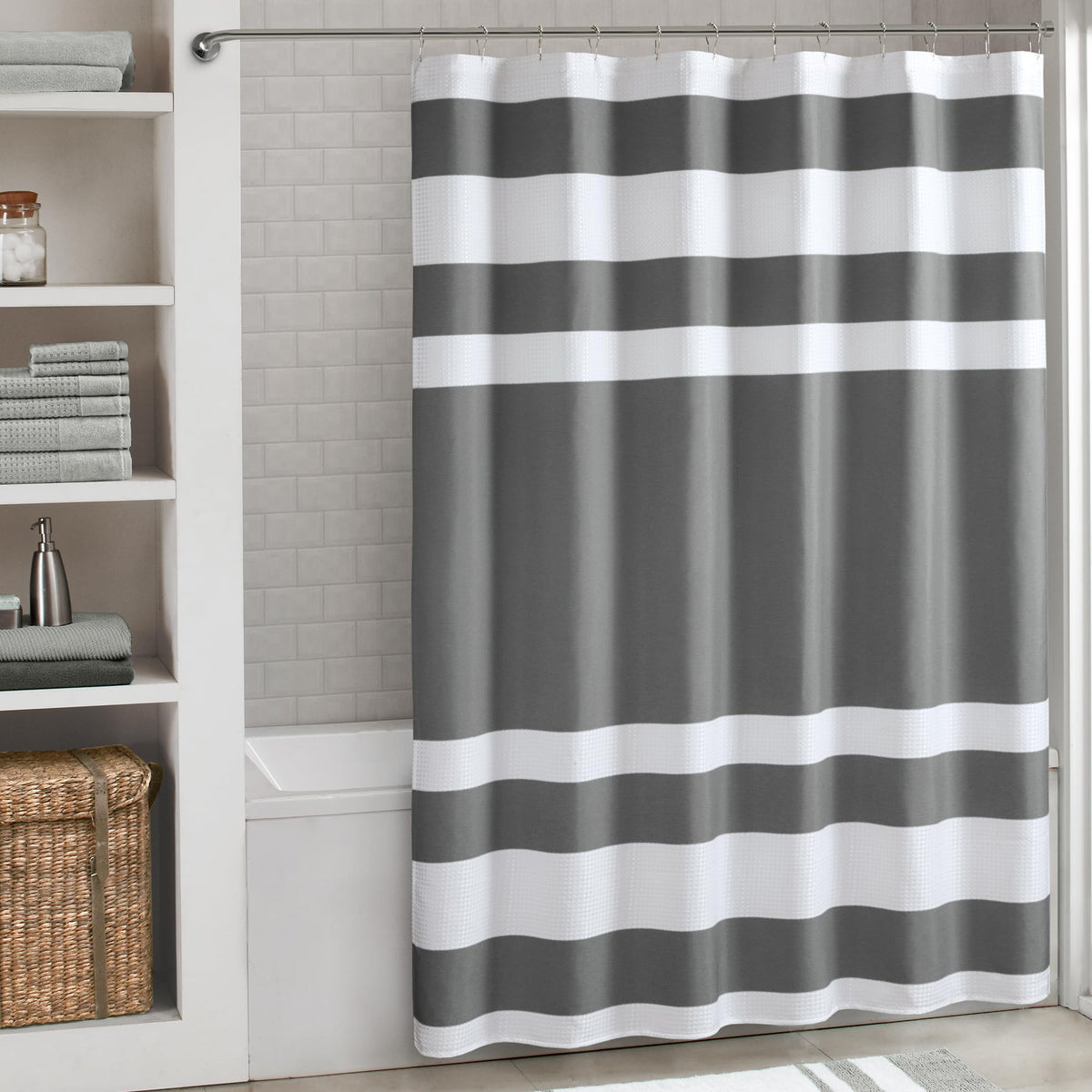 Madison Park Arbor Waffle Shower Curtain for Bathroom, 72 x 72, Beige