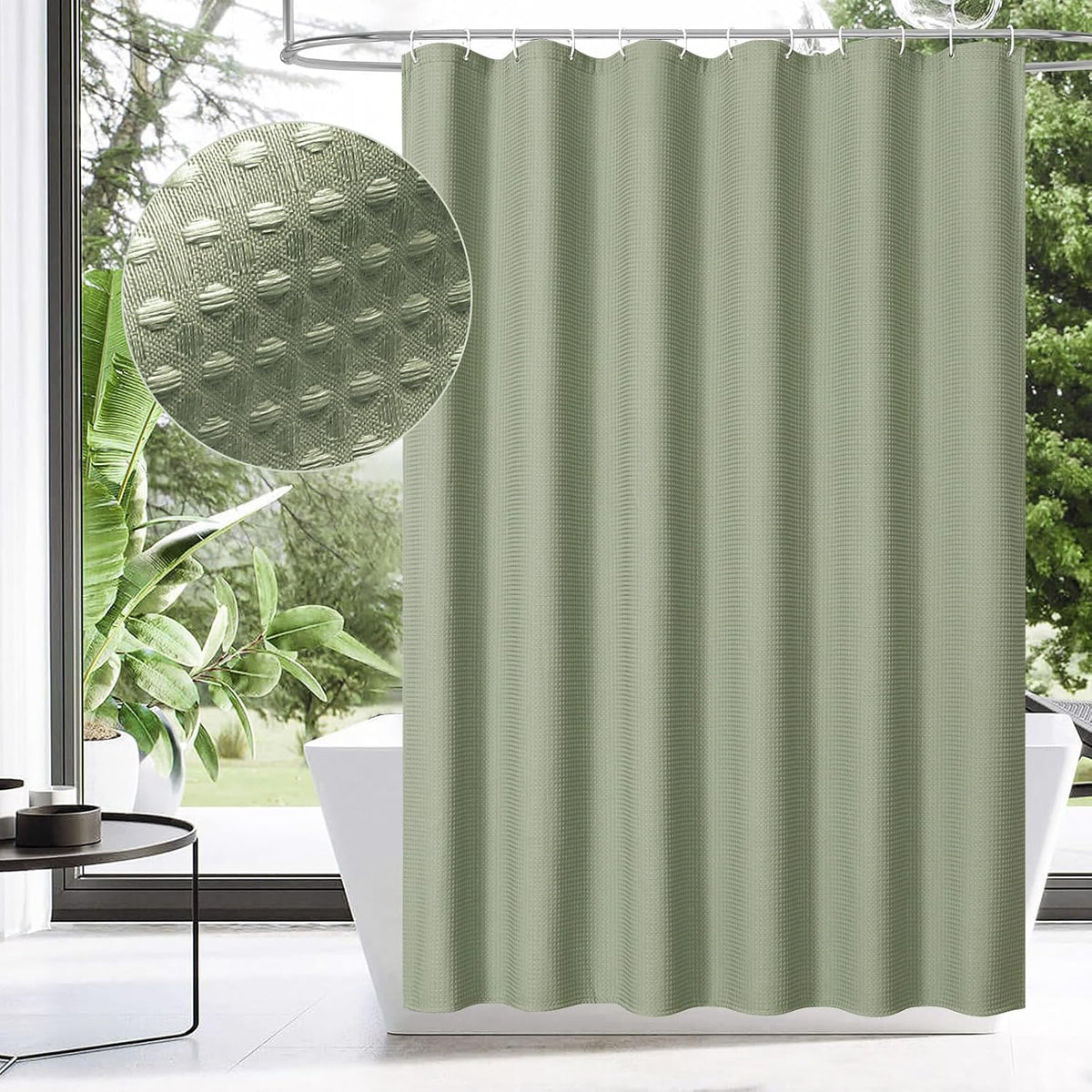 Sage Green Luxury Heavyweight Textured Fabric Shower Curtain Hotel,72x72