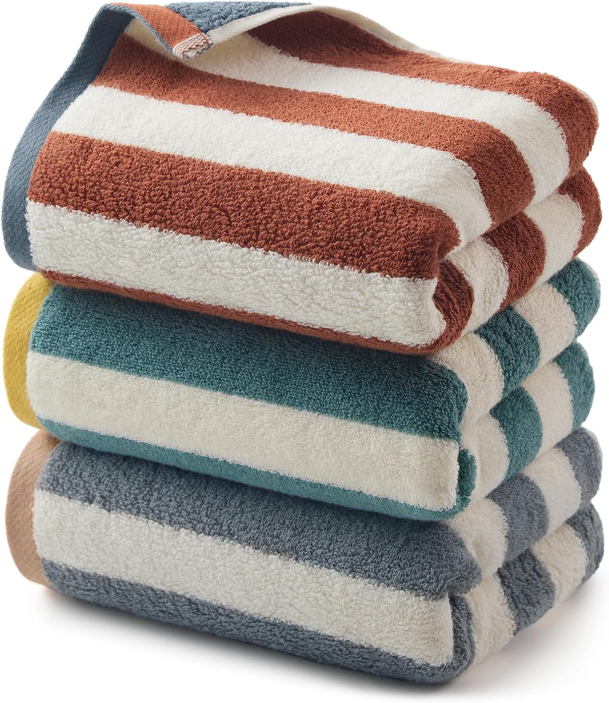 REDKISS Striped Hand Towels for Bathroom, Kitchen Decor, Guest Use, Ultra Soft and Highly Absorbent for Kids Adults, 100% Cotton, 12” x 28”, 3 Pack