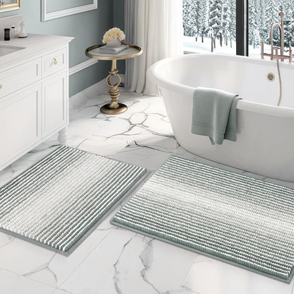 BSICPRO Bathroom Rugs Sets 2 Piece, Non Slip Striped Bath Mats, Fog Blue