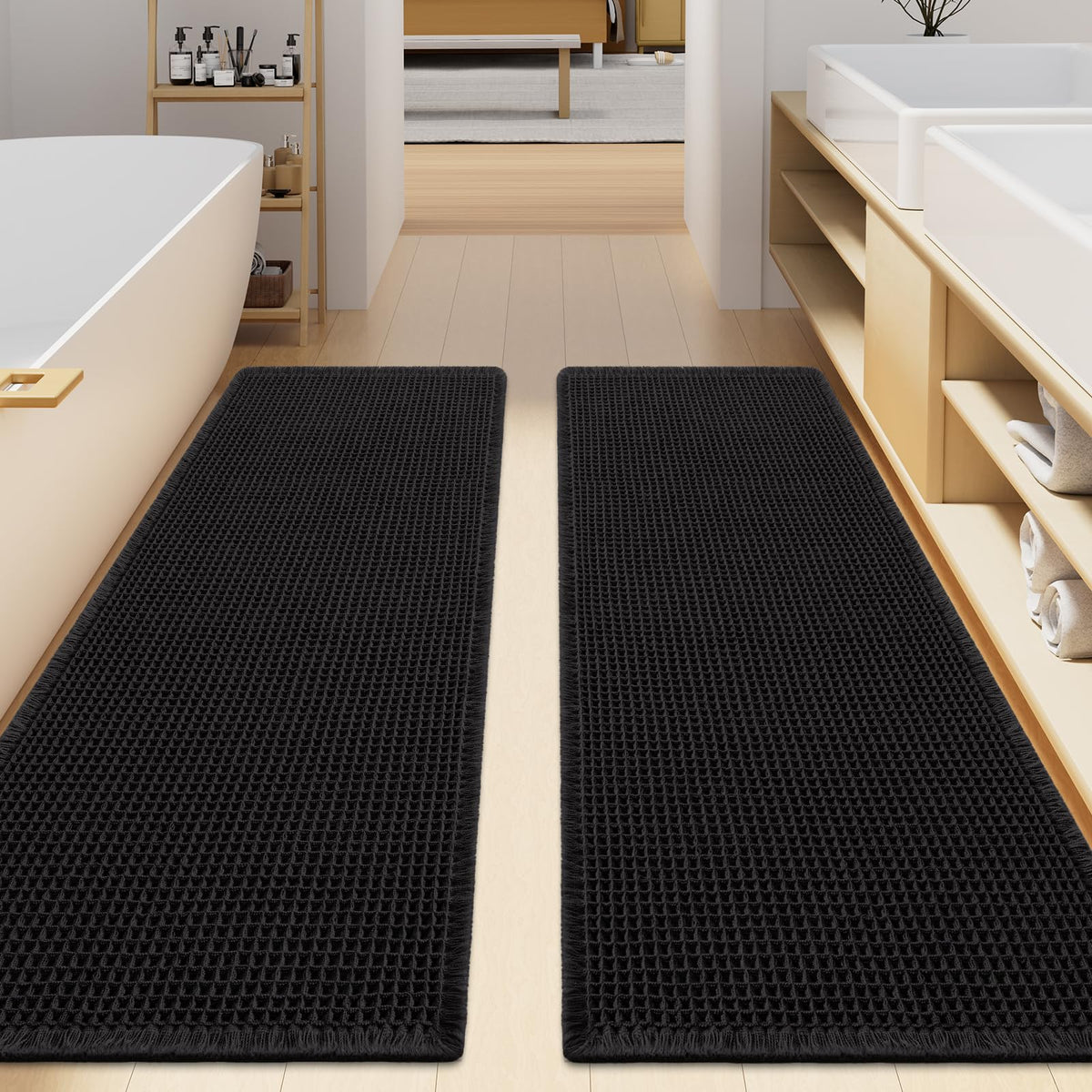 Smiry Waffle Bathroom Rugs Sets 2 Piece (30x20+24x16, Brown)