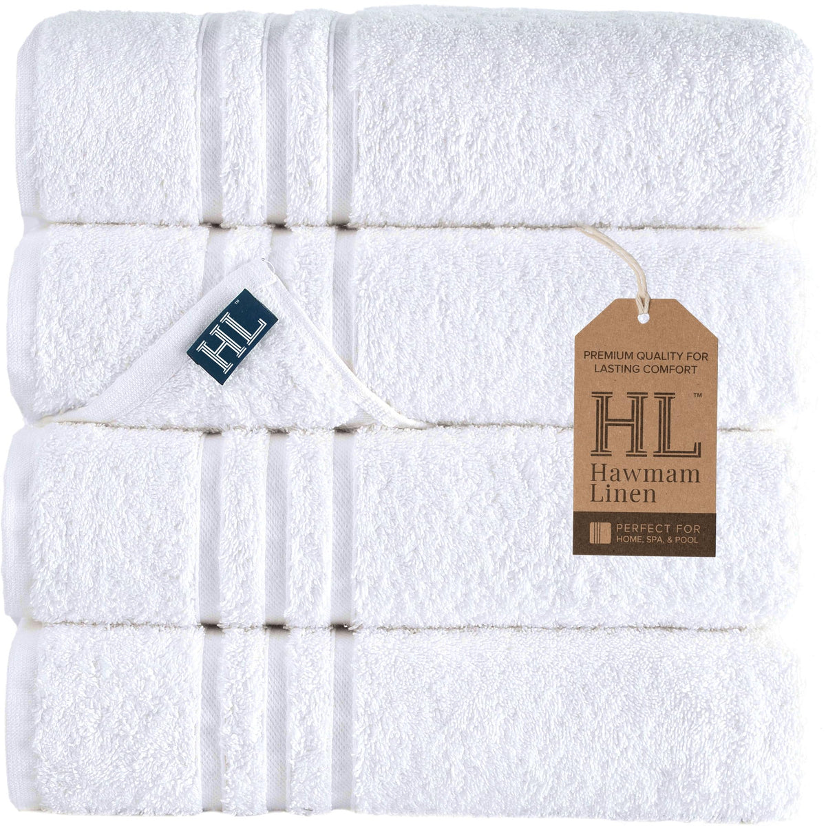 Hawmam Linen Cream 6 Piece Bath Towels Set for Bathroom Original Turkish Cotton Soft, Absorbent and Premium 2 Bath Towels, 2 Hand Towels, 2 Washcloths (Sea Salt)
