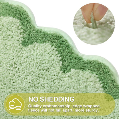 ORTIGIA Cute Green Scalloped Bath Mat, Fun Plush Microfiber Scallop Bathroom Rugs Non Slip Washable Quick Dry Absorbent, Bathmat Bath Rug Carpet for Shower Stall Vanities Kitchen Floor Entrance, 20x32