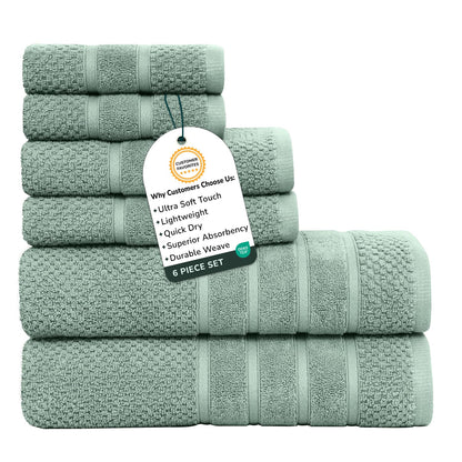 Feather & Stitch 100% Cotton 625 GSM Bath Towel Set of 6, Ultra Soft Highly Absorbent 2 Bath Towels, 2 Hand Towels & 2 Washcloth - Luxury Quick Dry Shower Towels (Ivory)