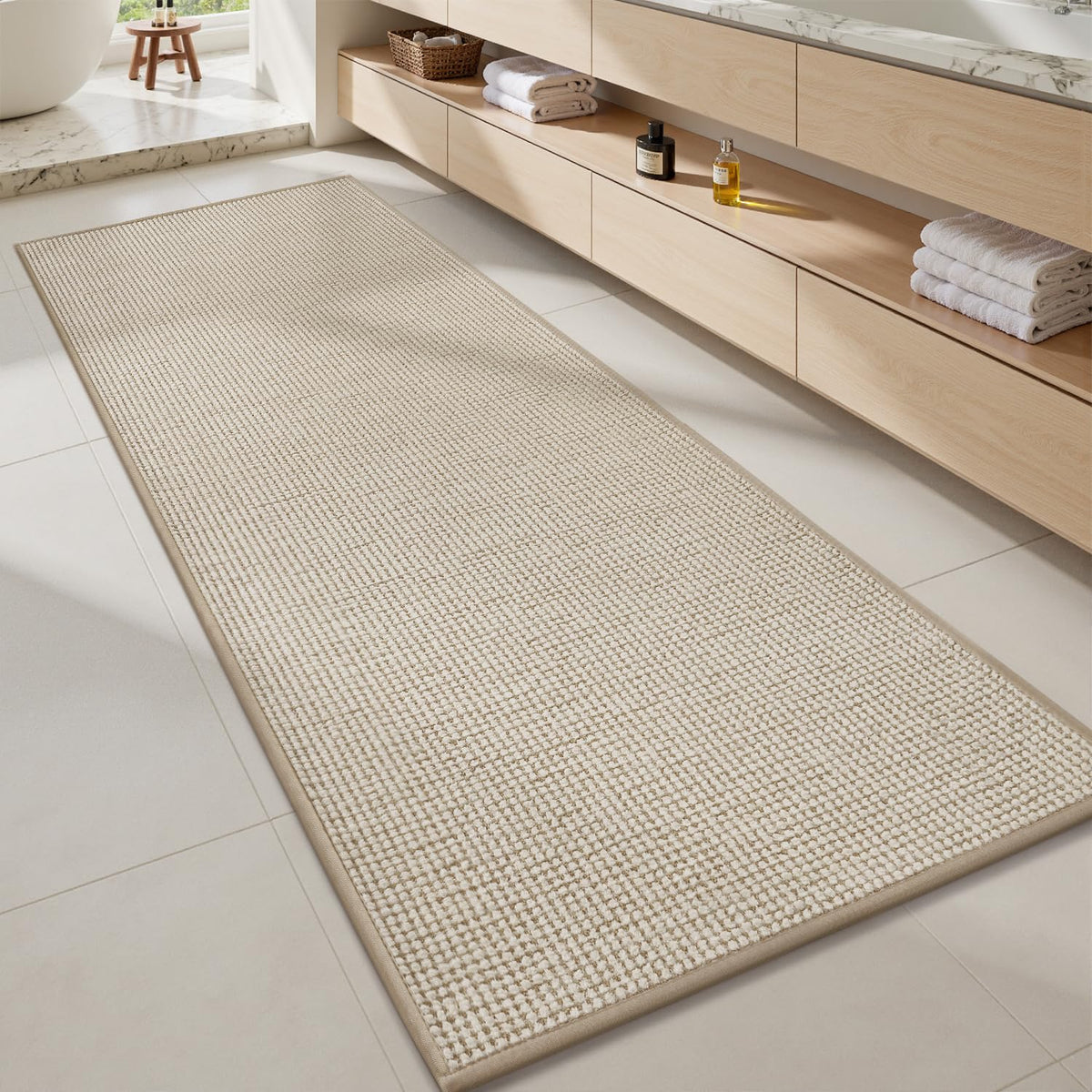 MontVoo Bath Mat,Chenille Absorbent Bathroom Mat Quick Dry Rubber Backed Bathroom Rugs Non Slip Washable Bath Mats,Ultra Thin Bathroom Rugs Fit Under Door,17"x24",White